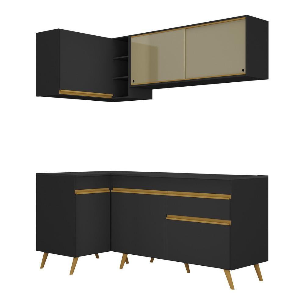 Cozinha Compacta De Canto Veneza Gb Mp2056 Com Armário E Balcão Preta - 1