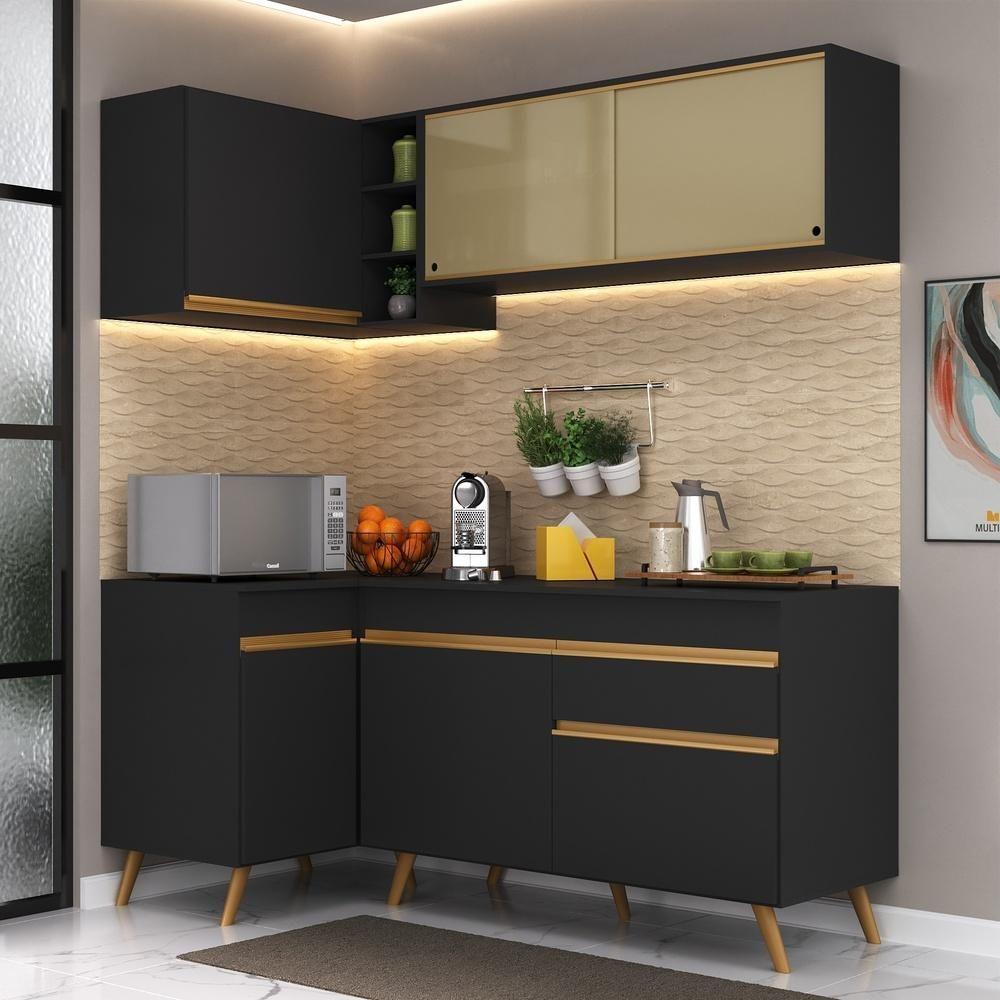 Cozinha Compacta De Canto Veneza Gb Mp2056 Com Armário E Balcão Preta - 3