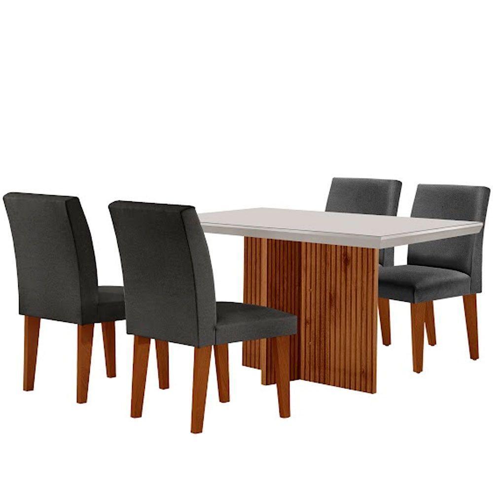 Sala De Jantar Mesa Olimpia 120 Mdf Vidro Canto Reto Com 4 Cadeiras Grafite/off White/imbuia Ripado - 6