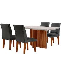 Sala De Jantar Mesa Olimpia 120 Mdf Vidro Canto Reto Com 4 Cadeiras Grafite/off White/imbuia Ripado - 6