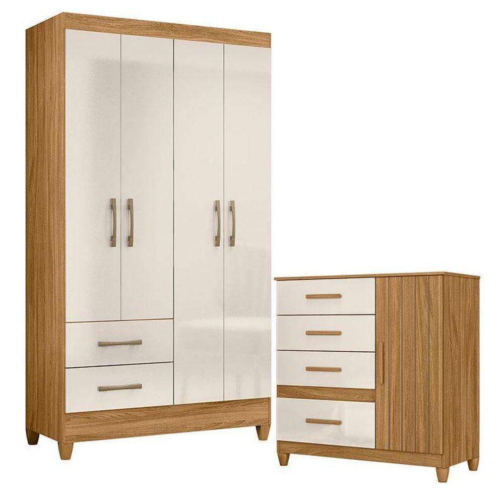 Guarda Roupa Solteiro Chile E Cômoda Vênus Com Pés Freijó Off White – Moval - 1