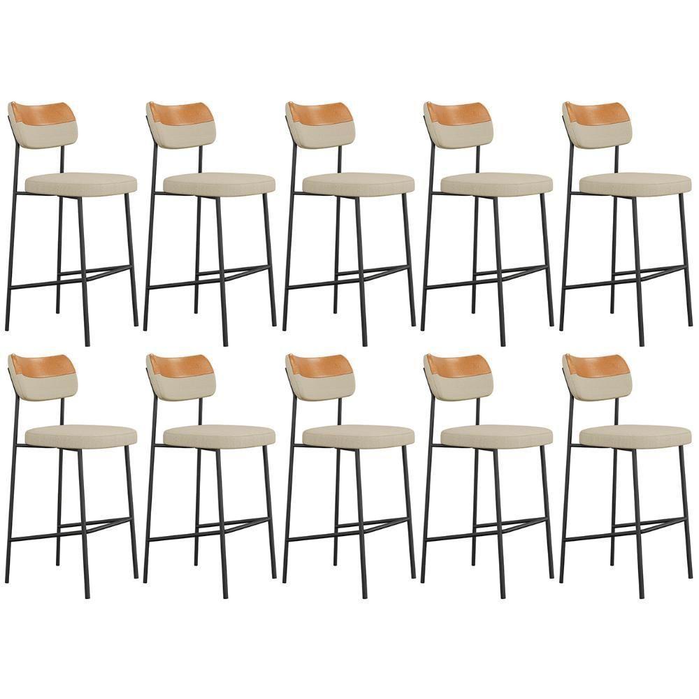 Banqueta Alta Bar Estofada Kit 10 Milli Linho Caramelo/areia A14 - Mpozenato - 1