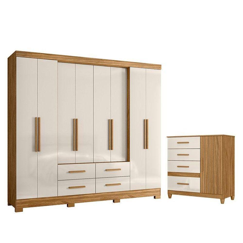 Guarda Roupa Casal San Lorenzo E Cômoda Vênus Com Pés Freijó Off White – Moval - 1