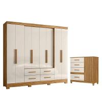 Guarda Roupa Casal San Lorenzo E Cômoda Vênus Com Pés Freijó Off White – Moval - 1