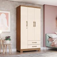 Guarda Roupa Solteiro Açai 3 Portas 2 Gavetas Com Chave Nature Off White - Henn - 2