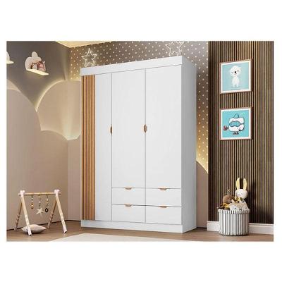 Guarda Roupa Infantil Ayla 3 Portas 4 Gavetas Branco Acetinado MDF