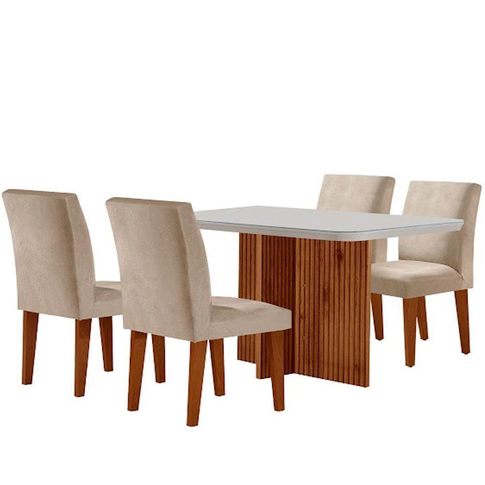 Sala De Jantar Mesa Olimpia 120 Mdf Vidro Canto Copo 4 Cadeiras Grecia Creme/off White/imbuia Ripado - 8
