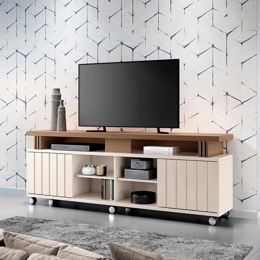 Rack Bancada Para Sala Rivera 1.8 Off White Castanho – Hb Móveis - 5