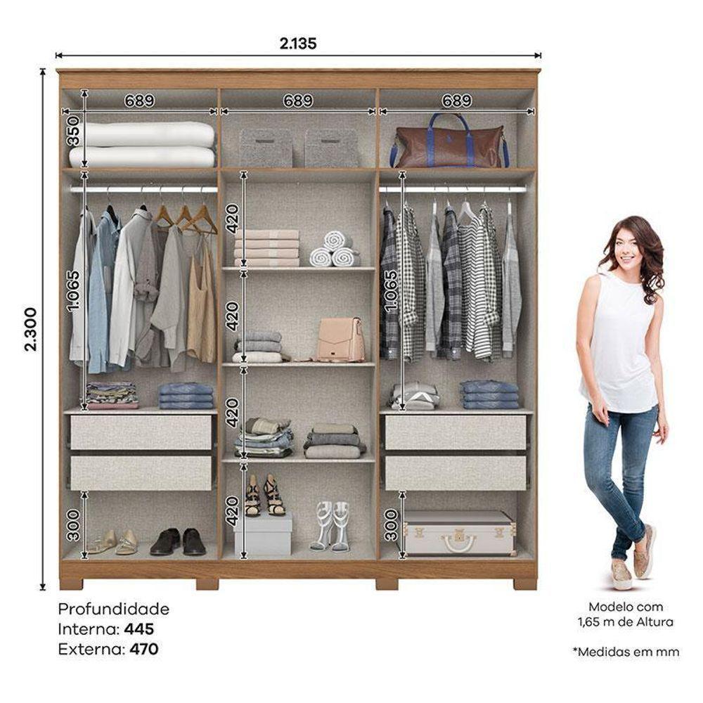 Guarda Roupa Casal ávila Ambiente 6 Portas 4 Gavetas Com Pés Nature Fosco - Henn - 3