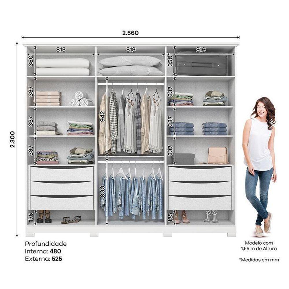 Guarda Roupa Casal Americano Prime 6 Portas 6 Gavetas Com Pés Branco Hp - Henn - 3