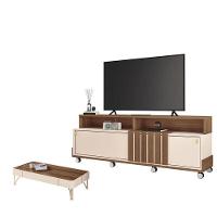 Rack Bancada Graci 1.8 Com Mesa De Centro Cadenza Castanho Off White – Hb Móveis - 1