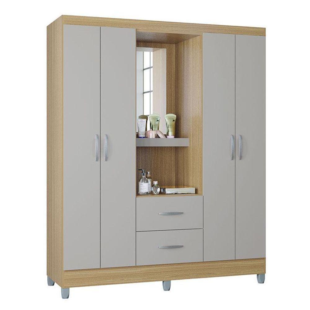 Cômoda 867 4 Gavetas Com Guarda Roupa Solteiro Córdoba 4 Portas Damasco Off White - Poquema - 5