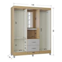 Cômoda 867 4 Gavetas Com Guarda Roupa Solteiro Córdoba 4 Portas Damasco Off White - Poquema - 3