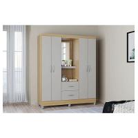 Cômoda 867 4 Gavetas Com Guarda Roupa Solteiro Córdoba 4 Portas Damasco Off White - Poquema - 7