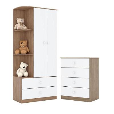 Cômoda e Guarda Roupa Infantil Amarelinha 6 Gavetas MDF Puxador Plástico Branco