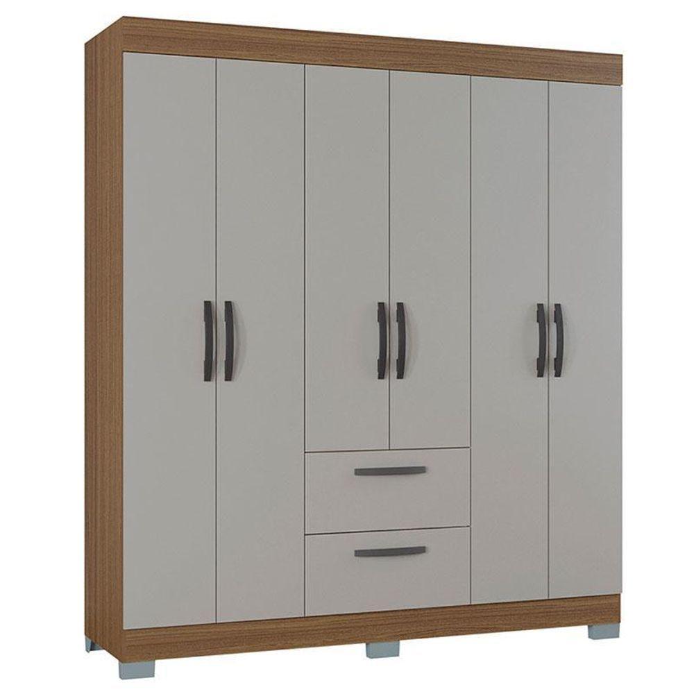 Cômoda 868 4 Gavetas E 1 Porta Com Guarda Roupa Casal Tóquio 6 Portas Castanho Off White - Poquema - 5