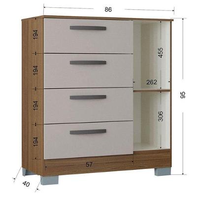 Kit Guarda Roupa Casal Tóquio 6 Portas Cômoda 868 6 Gavetas Castanho Off White Poquema