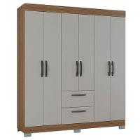 Cômoda 868 4 Gavetas E 1 Porta Com Guarda Roupa Casal Tóquio 6 Portas Castanho Off White - Poquema - 5