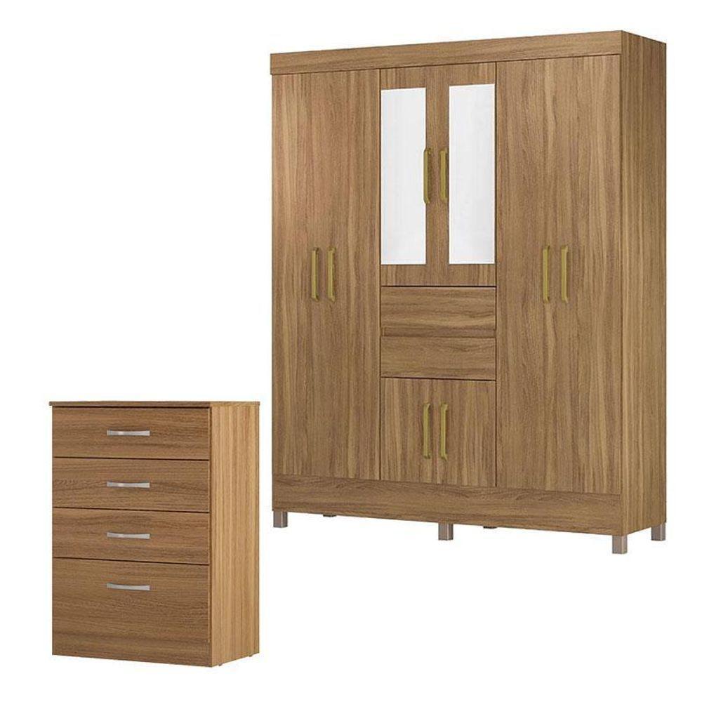 Cômoda Astral E Guarda Roupa Casal Munique Amêndola Touch Com Espelho - Demóbile - 1