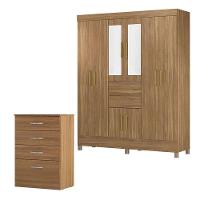 Cômoda Astral E Guarda Roupa Casal Munique Amêndola Touch Com Espelho - Demóbile - 1