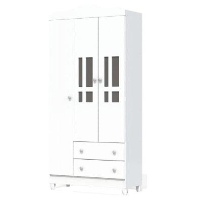 Guarda Roupa Infantil Ariel 3 Portas 2 Gavetas Branco Brilho MDF-MDP
