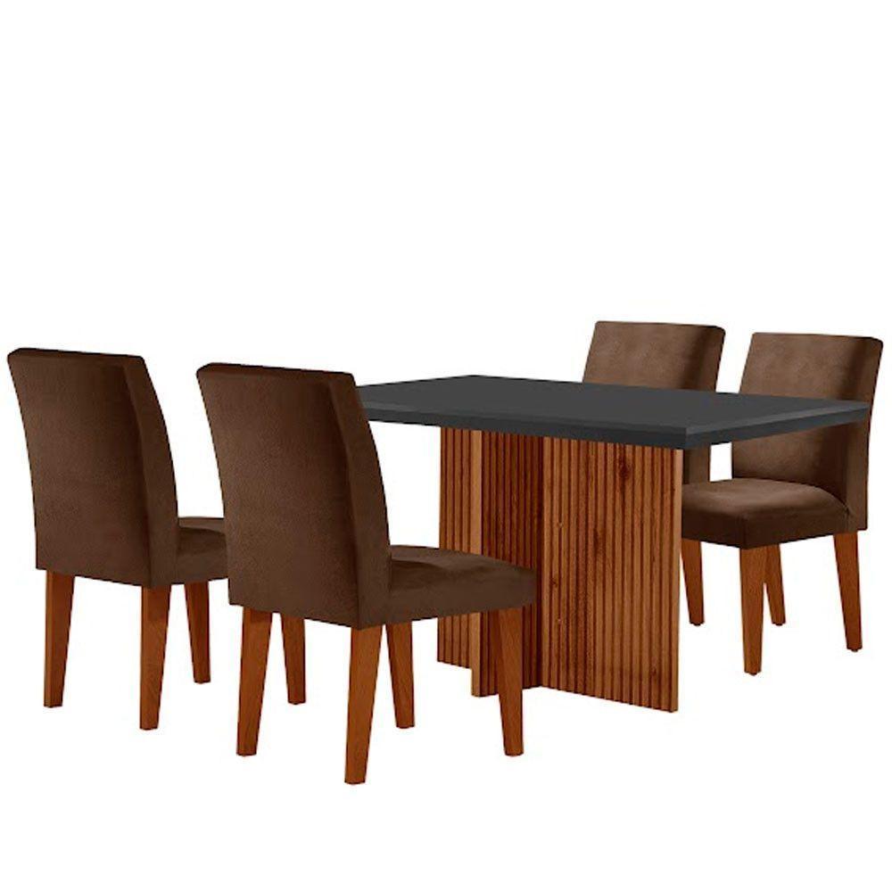 Sala De Jantar Mesa Olimpia 120 Mdf Canto Reto Com 4 Cadeiras Grecia Creme/grafite/imbuia Ripado - 7