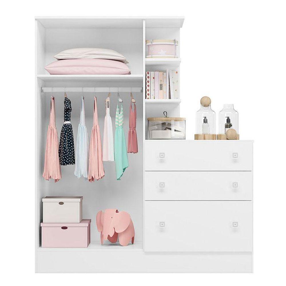 Guarda Roupa Com Cômoda Doce Sonho 4070 Branco Brilho – Qmovi - 3