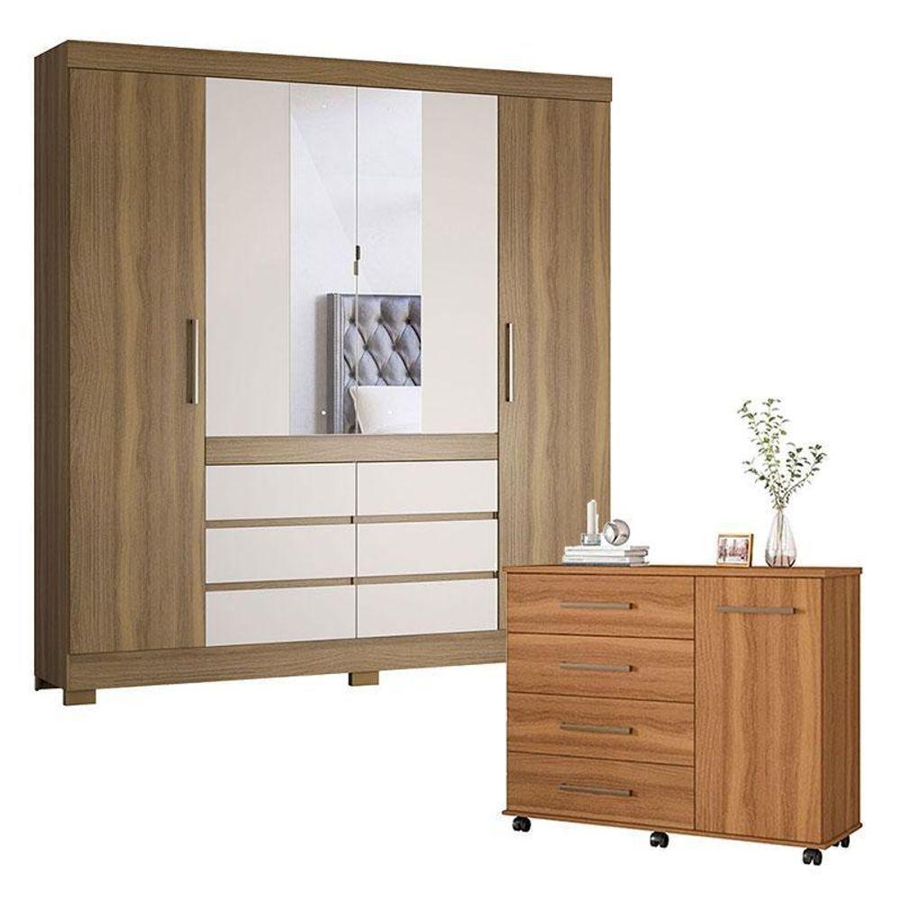 Cômoda Flora E Guarda Roupa Casal Cádis Amêndola Off White - Demóbile - 1