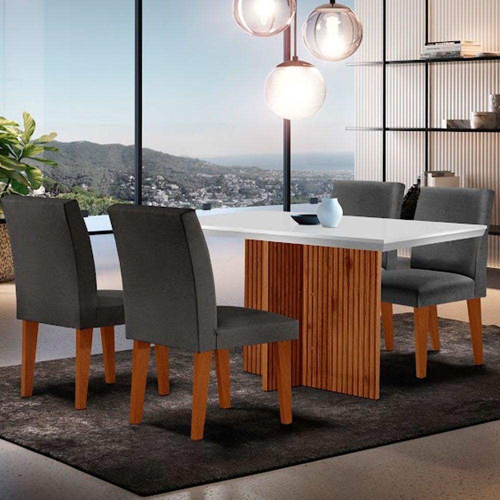 Sala De Jantar Mesa Olimpia 120 Mdf Canto Reto Com 4 Cadeiras Grecia Grafite/off White/imbuia Ripado - 1