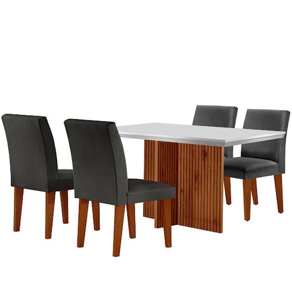 Sala De Jantar Mesa Olimpia 120 Mdf Canto Reto Com 4 Cadeiras Grecia Grafite/off White/imbuia Ripado - 7