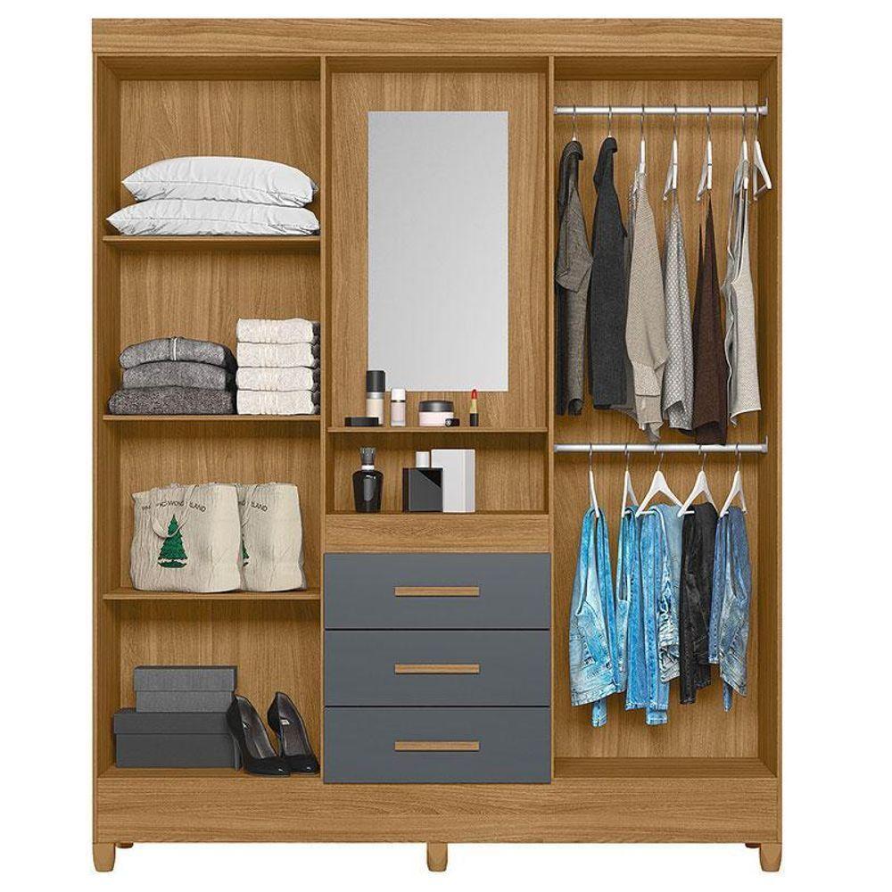 Guarda Roupa Casal Capelinha Capri 4 Portas Freijó Cinza Com Espelho - Moval - 3