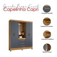 Guarda Roupa Casal Capelinha Capri 4 Portas Freijó Cinza Com Espelho - Moval