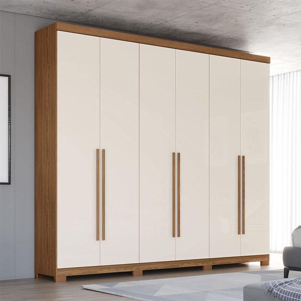 Guarda Roupa Casal Pétrus Ambiente 6 Portas 4 Gavetas Com Pés Nature Off White - Henn - 1