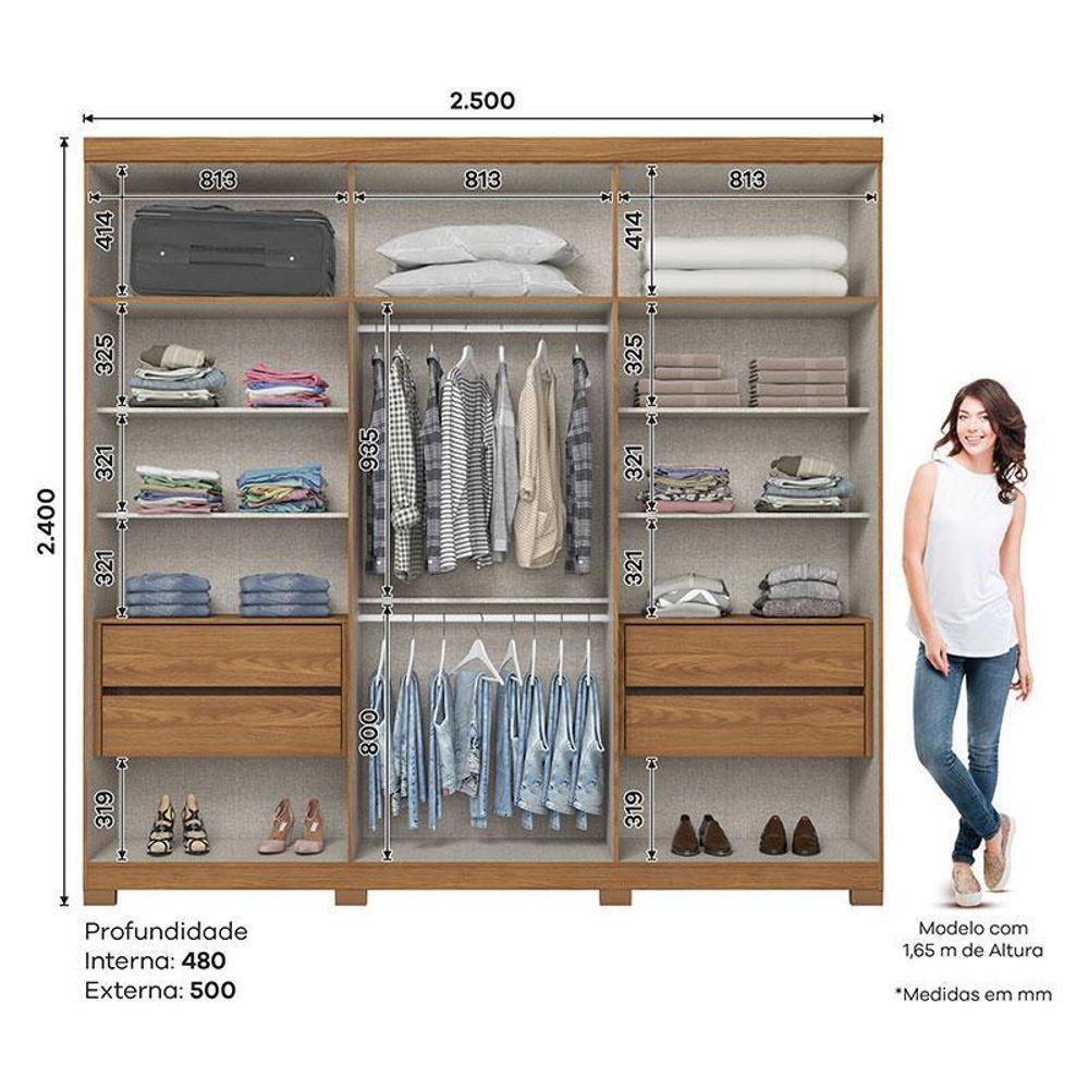 Guarda Roupa Casal Pétrus Ambiente 6 Portas 4 Gavetas Com Pés Nature Off White - Henn - 3