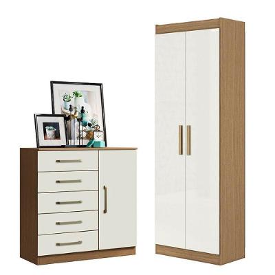 Cômoda Sapateira e Armário Multiuso Milão 5 Gavetas MDF Puxador Plástico Atacama Off White