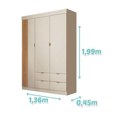 Guarda Roupa Infantil Solteiro Ayla 3 Portas 4 Gavetas Off White MDF Phoenix Baby