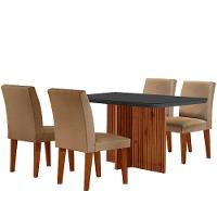 Sala De Jantar Mesa Olimpia 120 Mdf Vidro Canto Copo Com 4 Cadeiras Turim/grafite/imbuia Ripado - 7