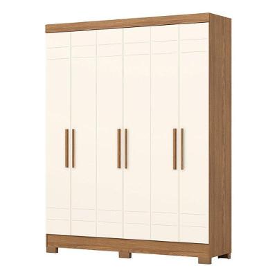 Guarda Roupa Casal B369 6 Portas 2 Gavetas Nature Off White MDP MDF Briz Móveis