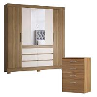 Cômoda Astral E Guarda Roupa Casal Cádis Amêndola Off White - Demóbile - 1