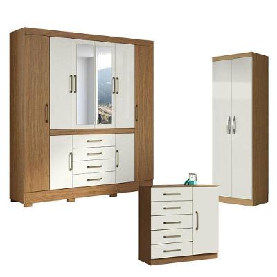 Guarda Roupa Casal Nápole 8 Portas 4 Gavetas Atacama Off White e Cômoda Milão