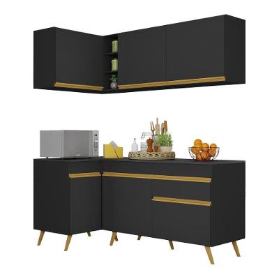 Armário de Cozinha Compacta de Canto V2057 6 Portas 1 Gaveta MDP 172cm Preto