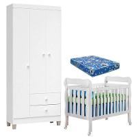 Berço Americano Lila Com Colchão E Guarda Roupa Ternura Baby 3 Portas Branco Brilho - Incorplac - 1