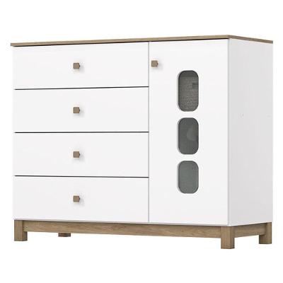 Cômoda Infantil Aconchego 4 Gavetas Mdf Puxador Plástico Branco Jequitibá Hp com Porta