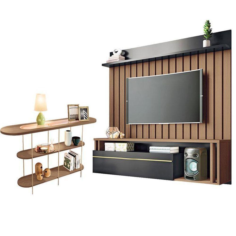 Home Suspenso Self Castanho Preto Com Aparador Infinity Castanho - Hb Móveis - 1