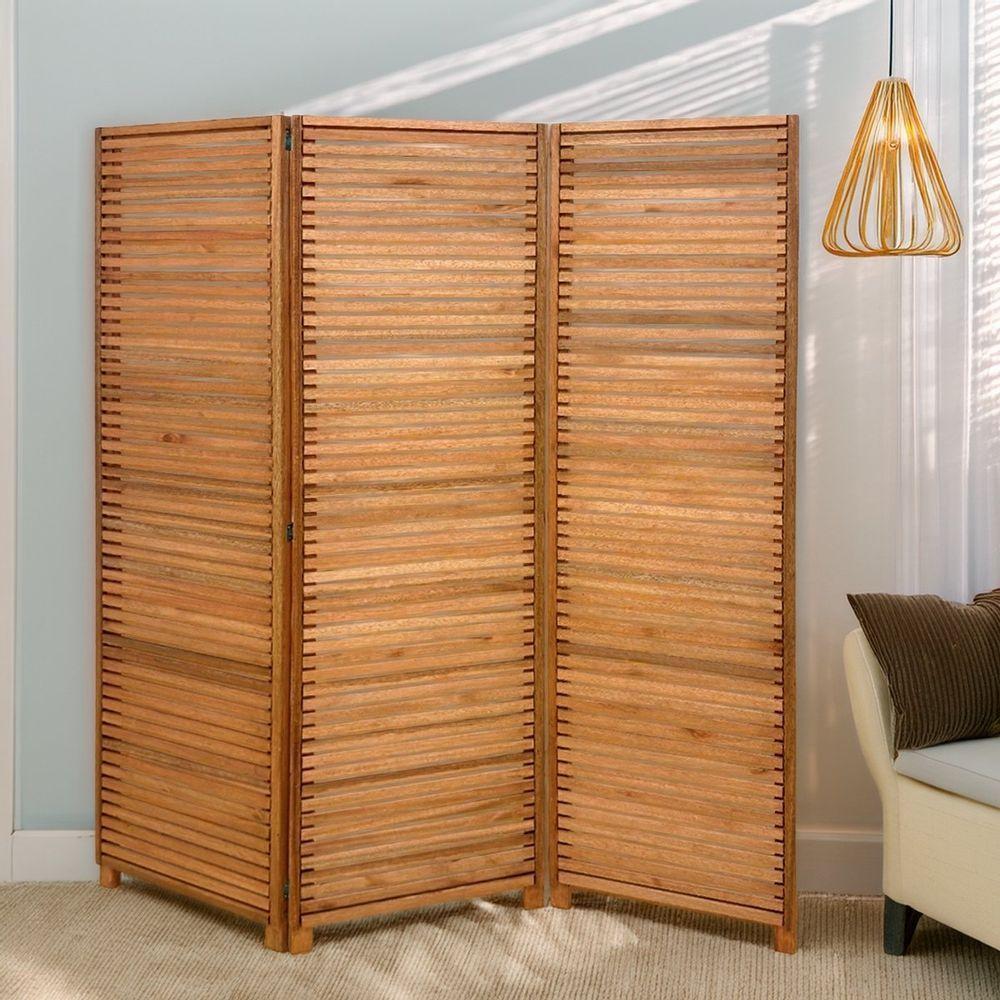 Biombo Decorativo De Madeira 3 Folhas Ripado Sanfonado - Maju Madeiral - 1