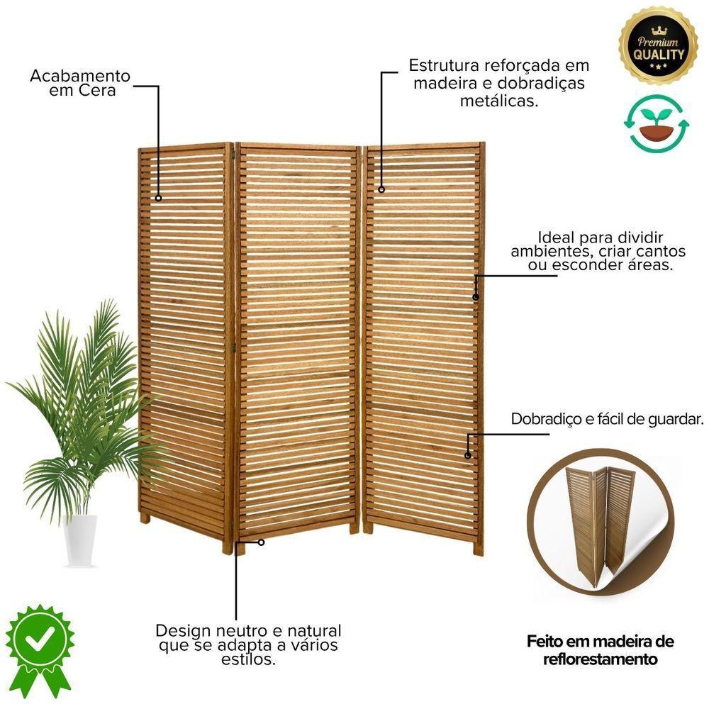 Biombo Decorativo De Madeira 3 Folhas Ripado Sanfonado - Maju Madeiral - 2