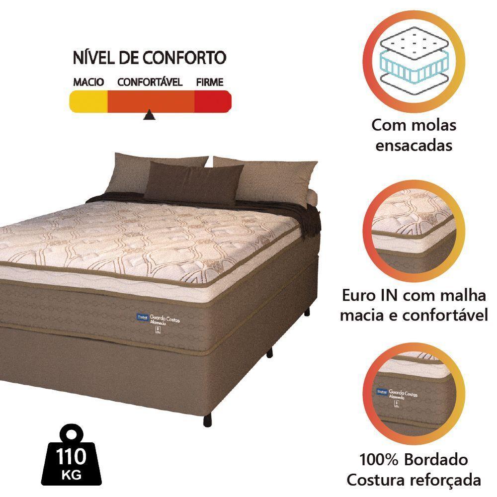 Cama Box Casal Colchão Molas Ensacadas Guarda Costas Alameda 138x188x68cm Suede Marrom/branco Marrom / Branco - 5