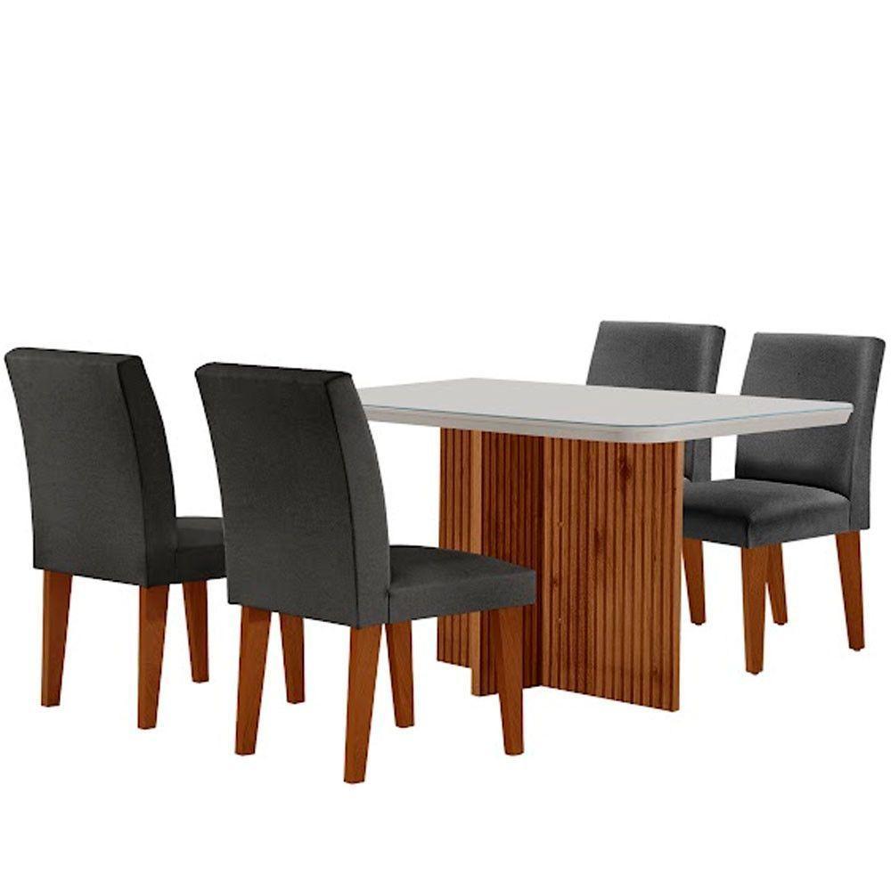 Sala De Jantar Mesa Olimpia 120 Mdf Vidro Canto Copo Com 4 Cadeiras Grafite/off White/imbuia Ripado - 9
