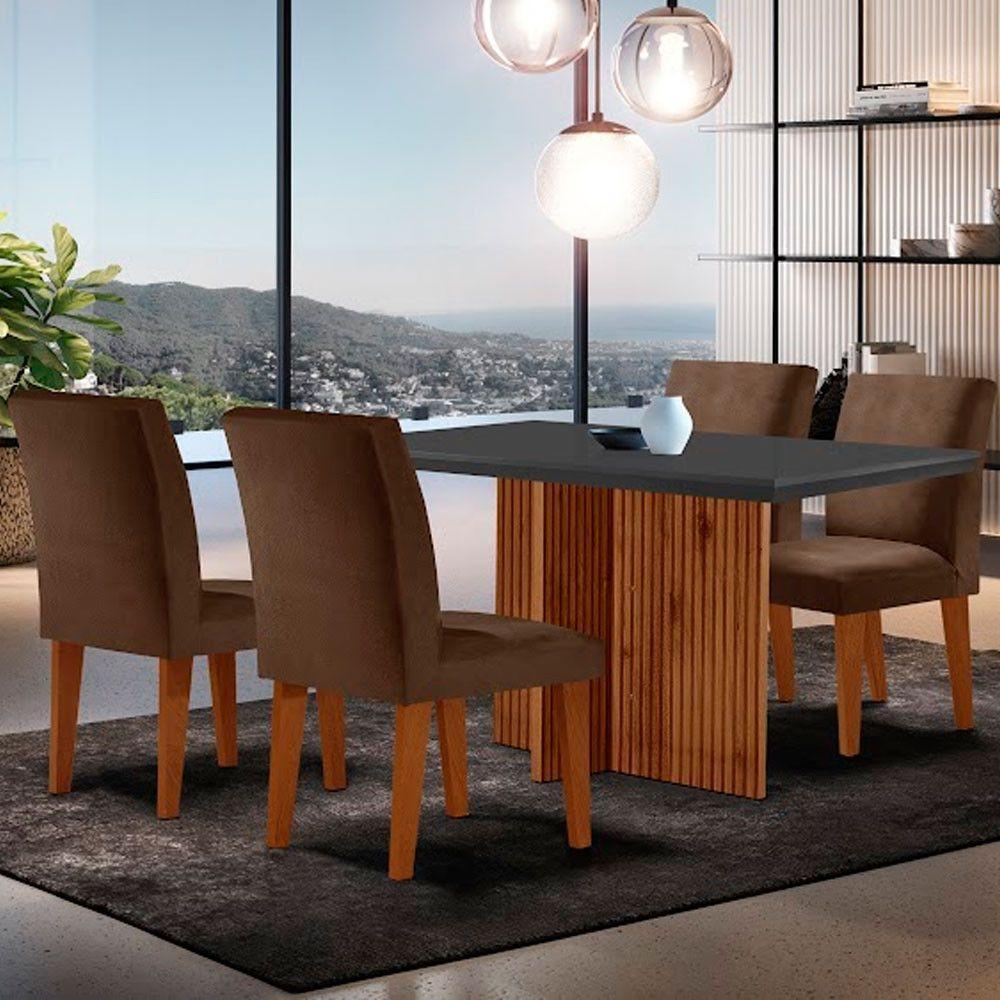 Sala De Jantar Mesa Olimpia 120 Mdf Canto Copo Com 4 Cadeiras Grecia Marrom/grafite/imbuia Ripado - 2