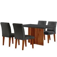 Sala De Jantar Mesa Olimpia 120 Mdf Canto Reto Com 4 Cadeiras Grecia Grafite/grafite/imbuia Ripado - 7